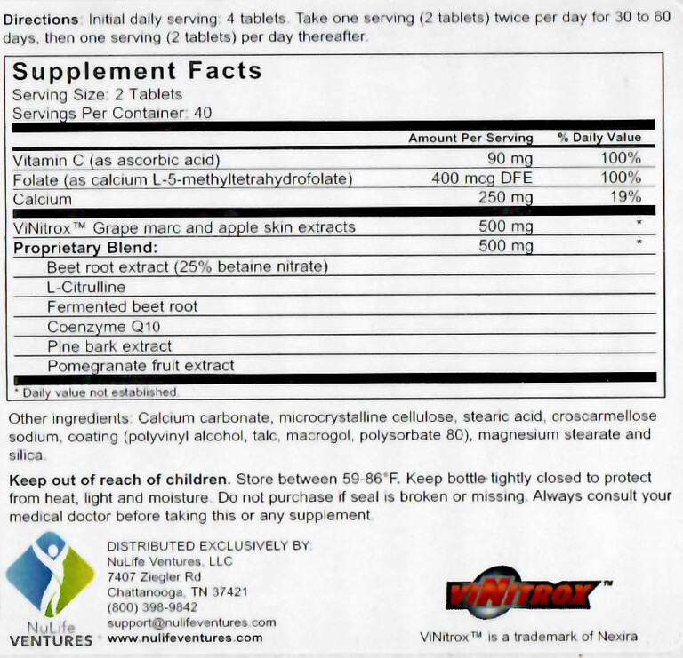 vnoxingredientsnitricoxide NuLife Sciences